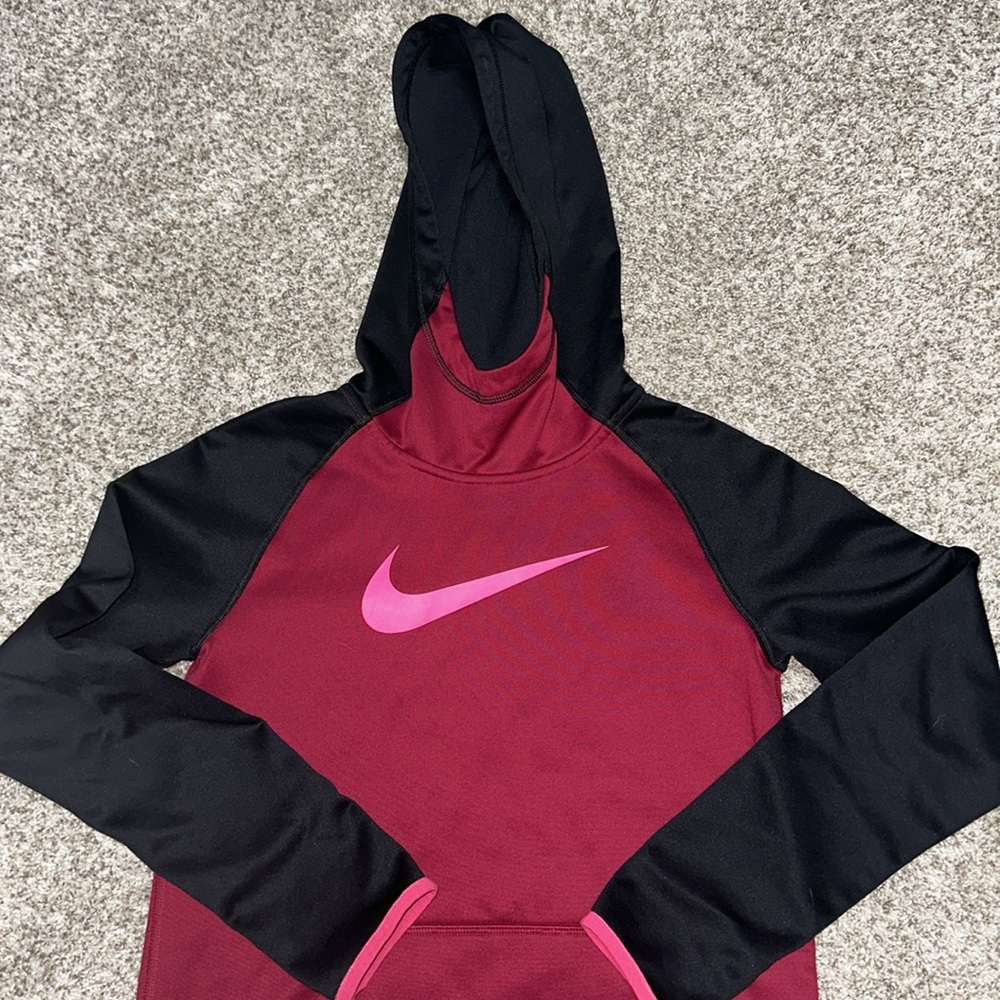 Nike girls red, black and hot pink swoosh hoodie, girls large - Picture 3 of 6